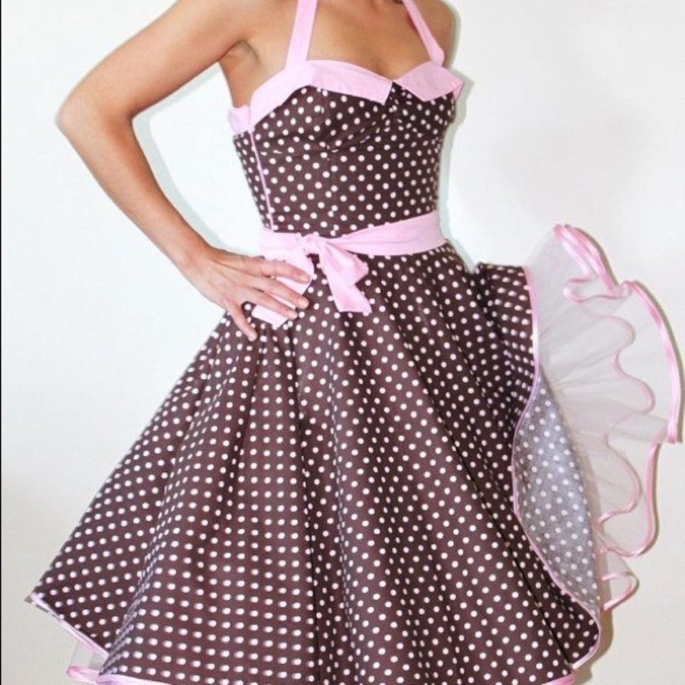 Pinup Dress Vintage Reproduction, Brown with Pink